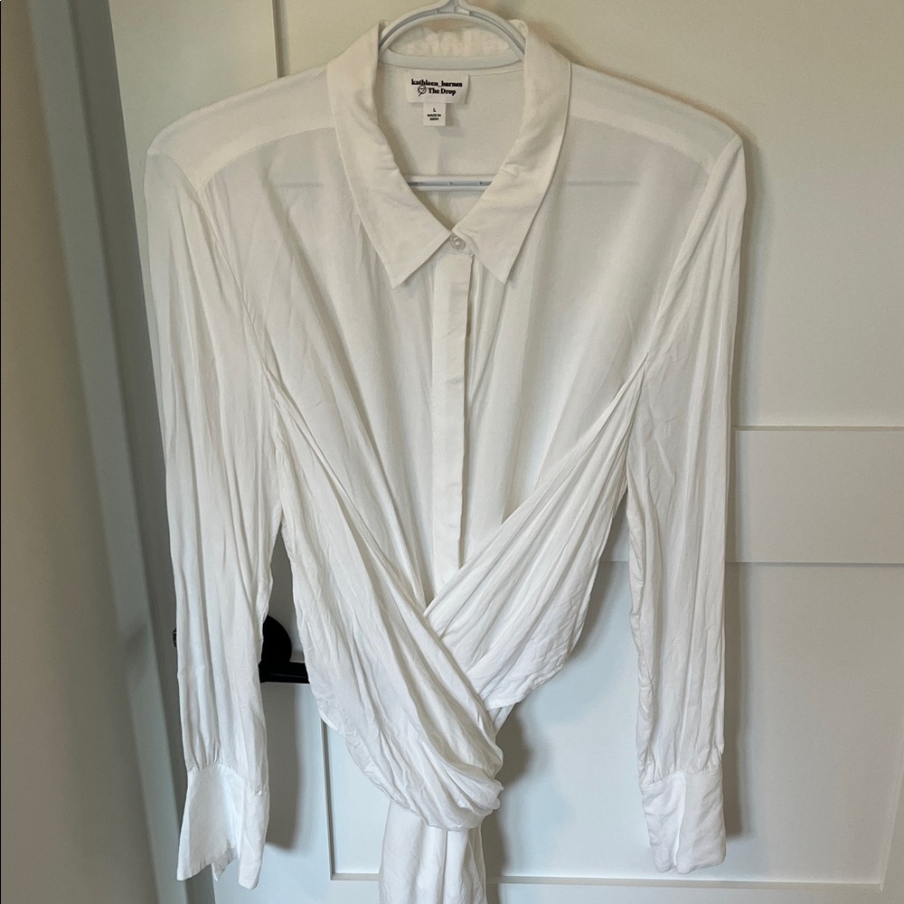 Elegant White Button Down Wrap Shirt